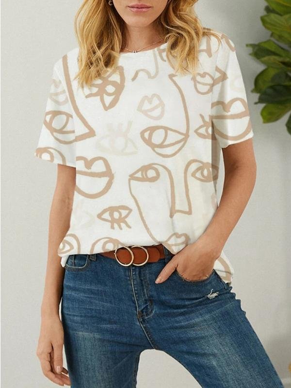 Abstract Painting Printed Short-sleeved Loose Casual T-shirt for Women