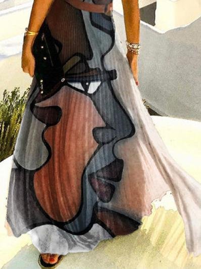 Abstract Pattern Printed Pleated Halterneck Dress for Women
