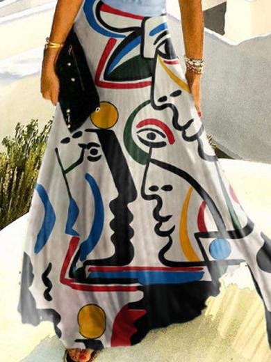 Abstract Pattern Printed Pleated Halterneck Dress for Women