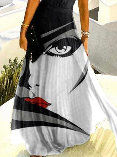 Abstract Pattern Printed Pleated Halterneck Dress for Women