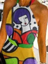 Abstract Pattern Printed Pleated Halterneck Dress for Women