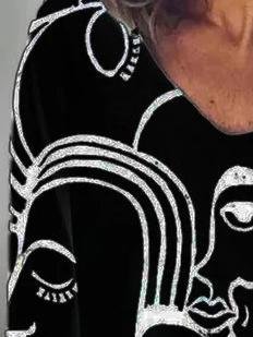 Abstract Print Long Sleeve T-shirt for Women