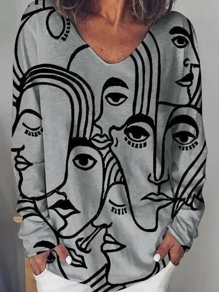 Abstract Print Long Sleeve T-shirt for Women