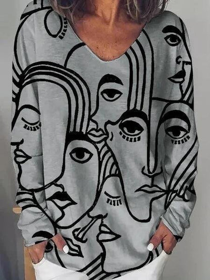 Abstract Print Long Sleeve T-shirt for Women