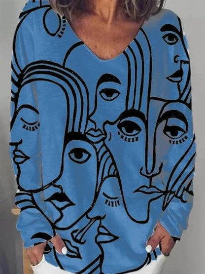 Abstract Print Long Sleeve T-shirt for Women
