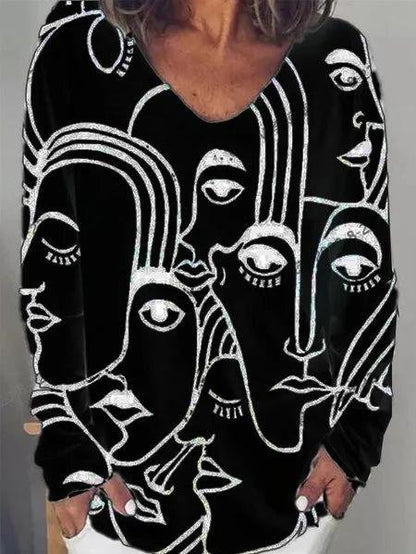 Abstract Print Long Sleeve T-shirt for Women