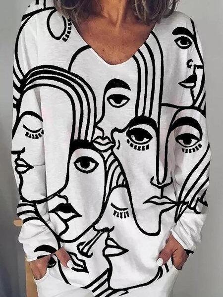 Abstract Print Long Sleeve T-shirt for Women