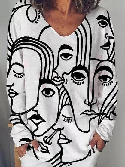 Abstract Print Long Sleeve T-shirt for Women