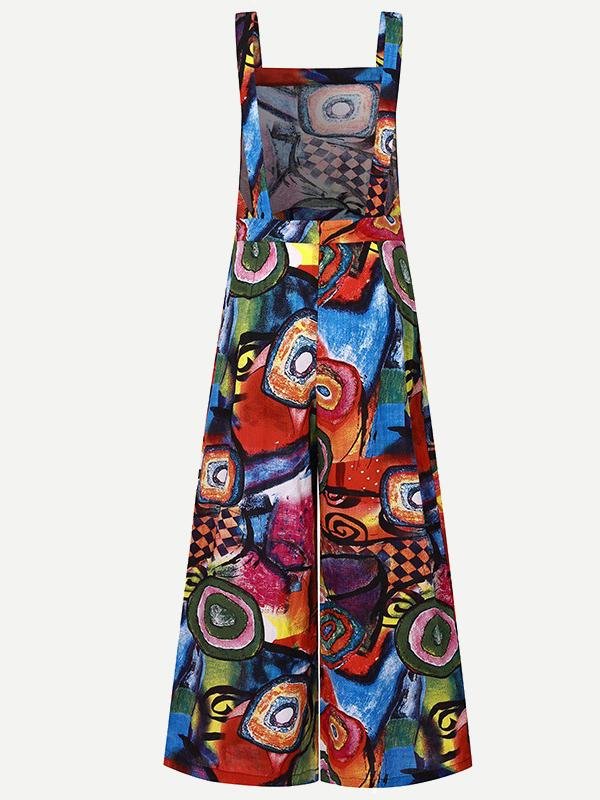 Abstract Printed Overalls Wide-leg Pants Jumpsuit for Women