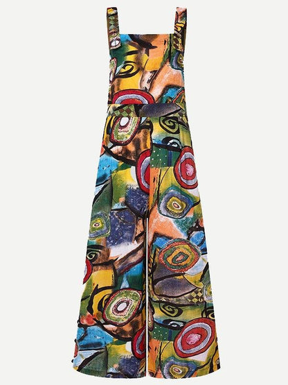 Abstract Printed Overalls Wide-leg Pants Jumpsuit for Women