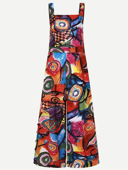 Abstract Printed Overalls Wide-leg Pants Jumpsuit for Women