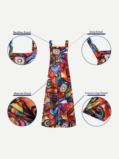 Abstract Printed Overalls Wide-leg Pants Jumpsuit for Women