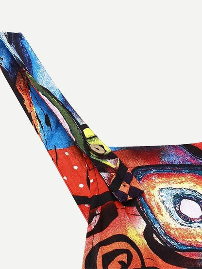 Abstract Printed Overalls Wide-leg Pants Jumpsuit for Women