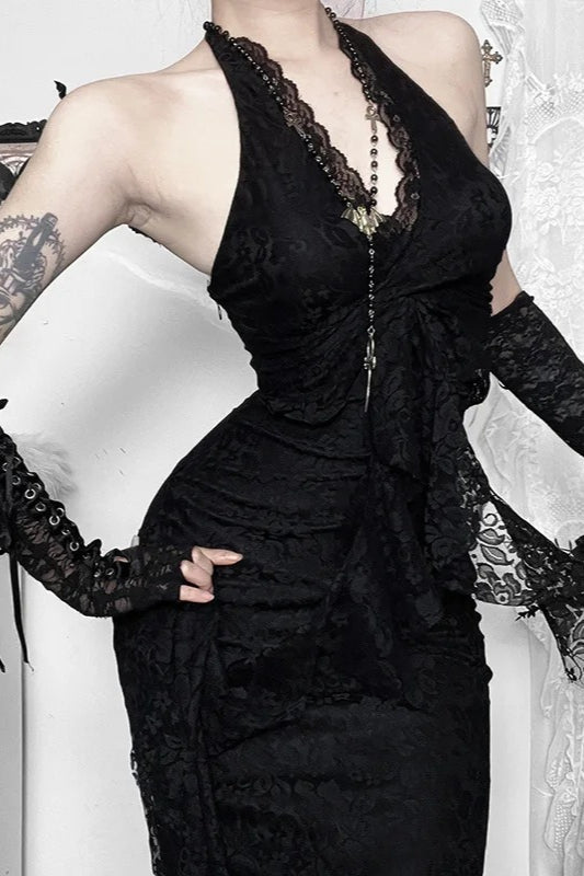 Vintage Palace Gothic Lace Patchwork Sleeveless V-neck Maxi Dress