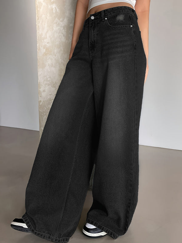 Washed Blue Wide Leg Mop Boyfriend Jeans