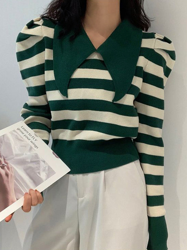 Striped Puff Sleeve Knit Sweater