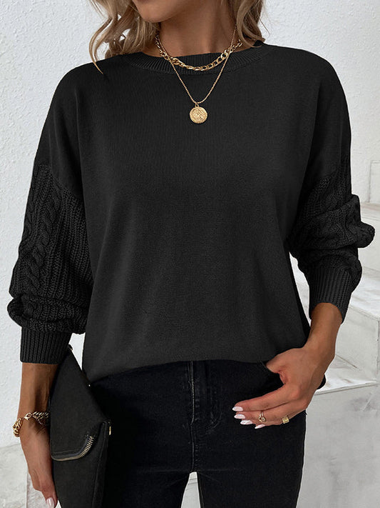 Jersey liso de cuello redondo para mujer con punto trenzado | Ideal para otoño/invierno