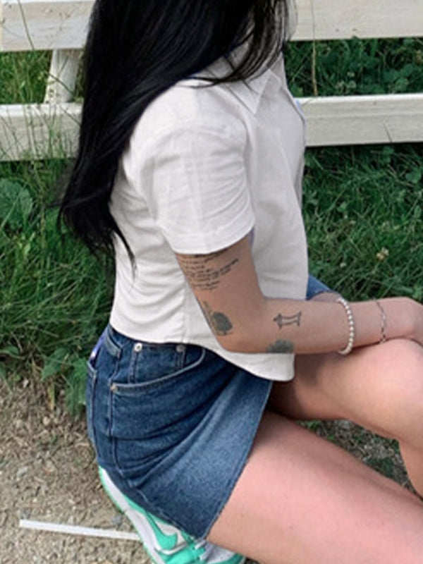 Plain Slim Short Sleeves Shirts