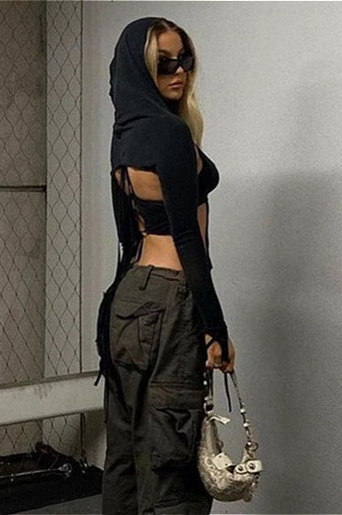 Cyber Long Sleeve Hooded Cami Top