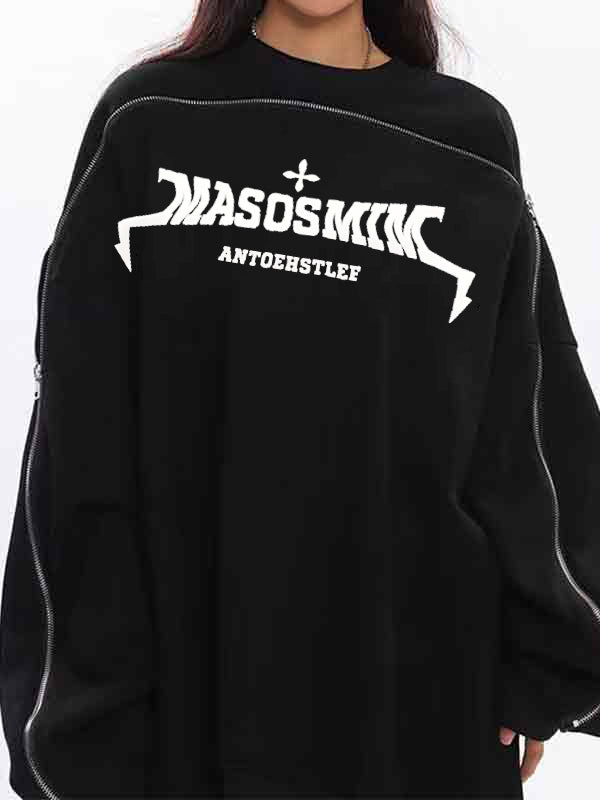 Letter Print Zipper Design Sweatshirt