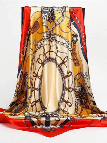 1pcs 90*90cm Fashion Chain Print Scarves Women Shawl Satin Hijab Female Bandana Square Ladies Foulard Wrap Pareo Headcloth for Women