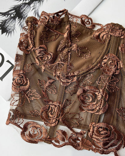 Lace Mesh Rose Tube Top Keel Vest