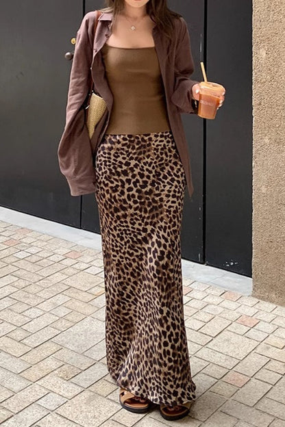 Asymmetric Leopard Print Maxi Skirt