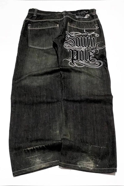 Black Gray Graphic Print Wide Leg Pants