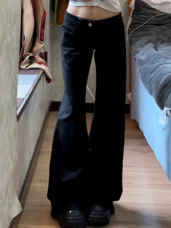 Hot Girl Low Waist Black Wide Legs Flare Jeans