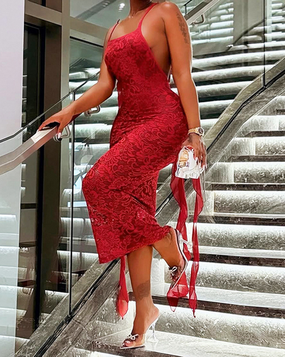 Backless Lace Slip Dress