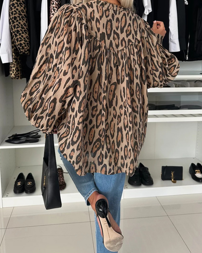 Leopard Print Loose Long-Sleeve Shirt