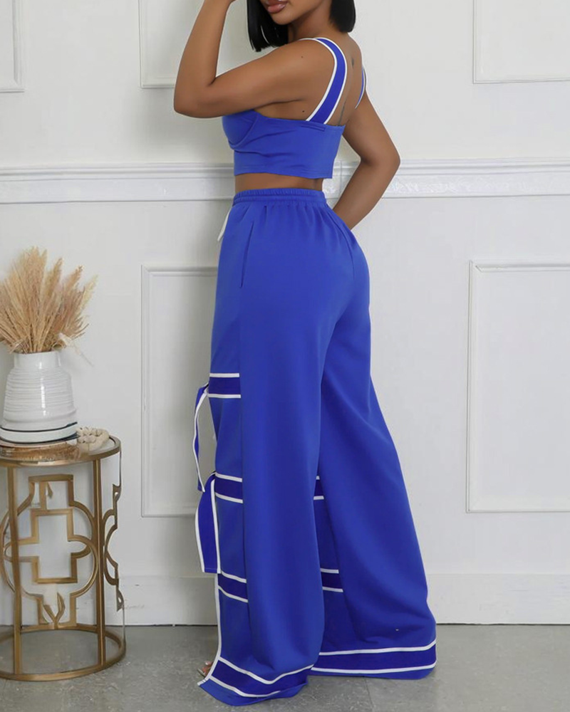 Lace-Up Loose Wide-Leg Pants Suit