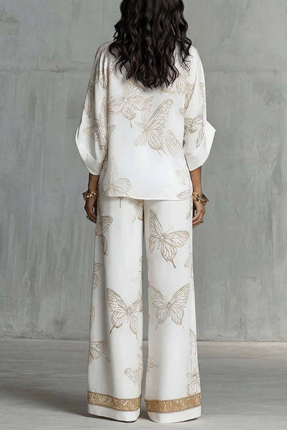 Flowy Butterfly Pattern Two-Piece Set