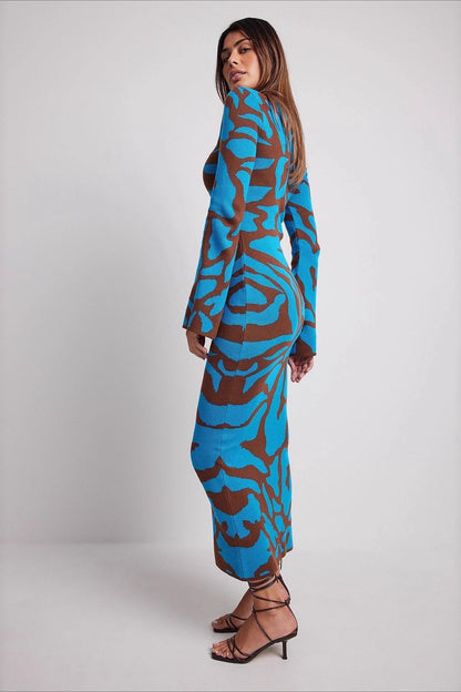 Knit Leopard Print Long Sleeve Sweater Dress