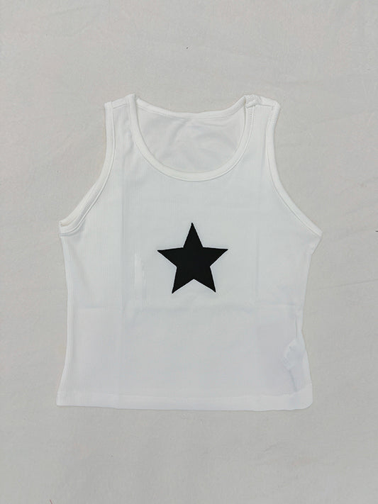 Star Embroidered Rib Cropped Tank Top
