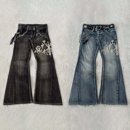Retro Y2K Boho Tribal Embroidered Denim Pants