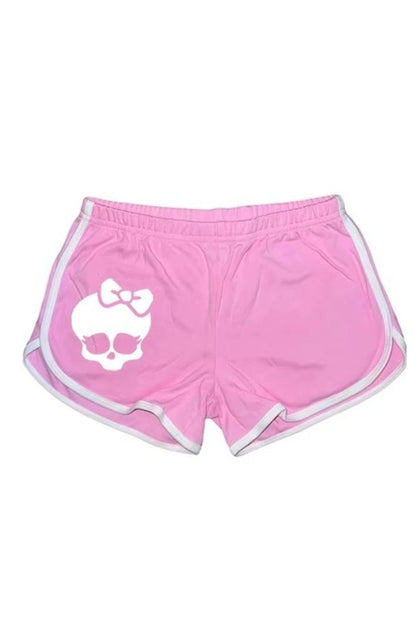 Edgy Punk Skull Print Gothic Shorts