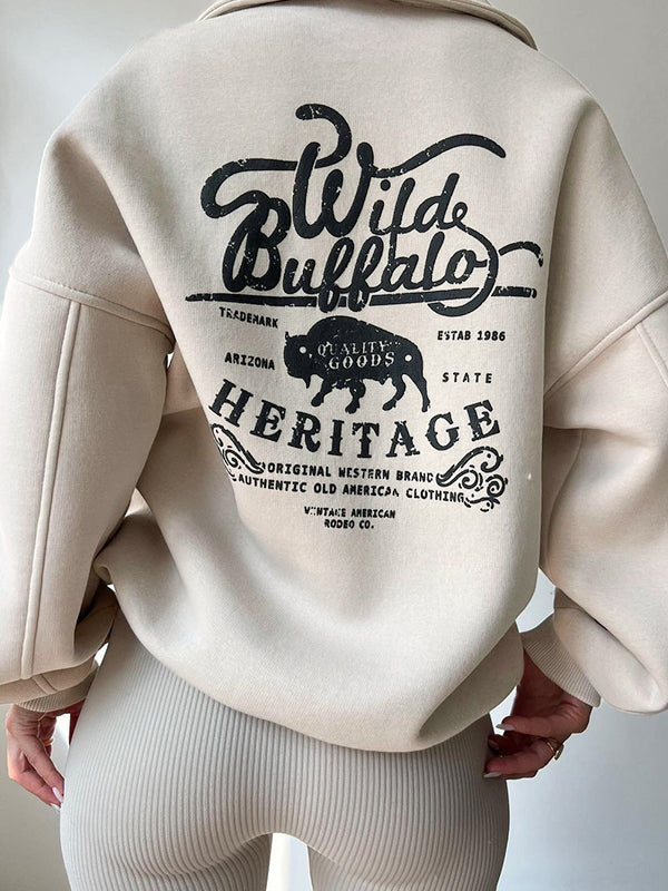 Letter Print Half Zip Sweatshirt