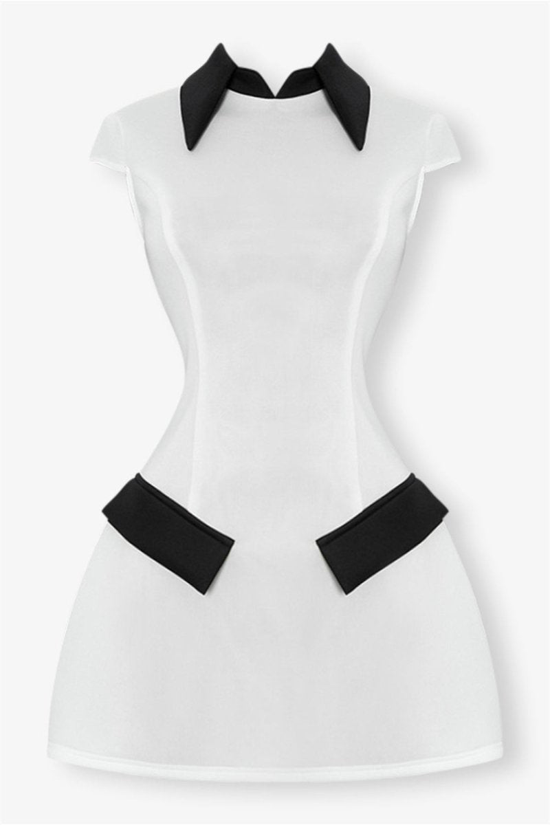 Vestido mini de poliéster con mangas cortas en contraste Adela