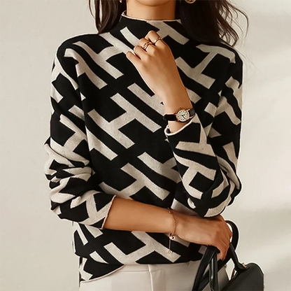 Elegante jersey de punto estampado para mujer con cuello alto | Ideal para otoño/invierno