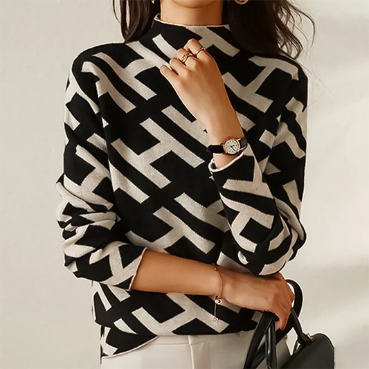 Elegante jersey de punto estampado para mujer con cuello alto | Ideal para otoño/invierno