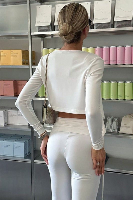 Stylish Solid Tie High-rise Flared Two Piece Set