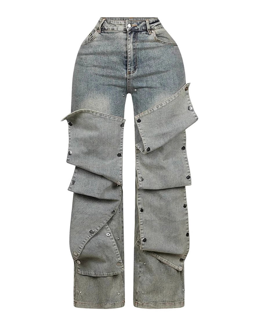 Detachable Concealed Buttoned Irregular Jeans