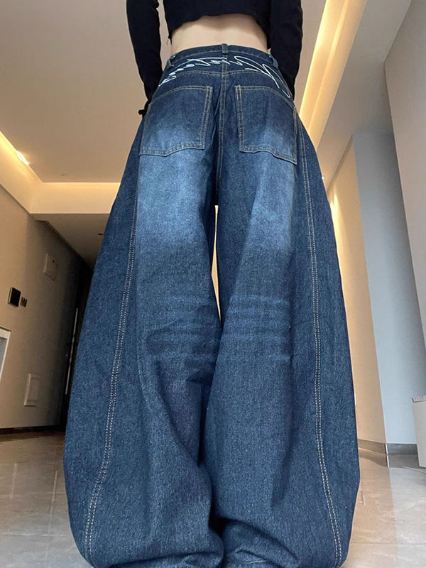 Vintage Navy Blue Straight Boyfriend Jeans