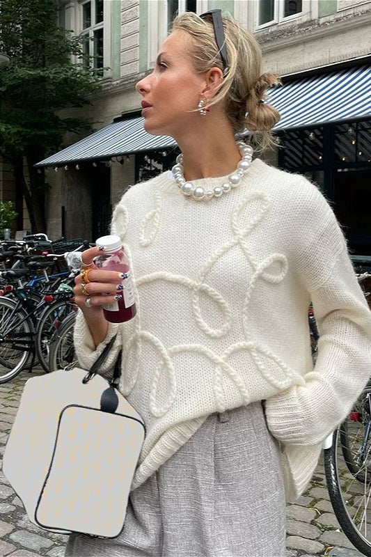 Loose Casual Solid Crew Neck Long Sleeve Knit Sweater