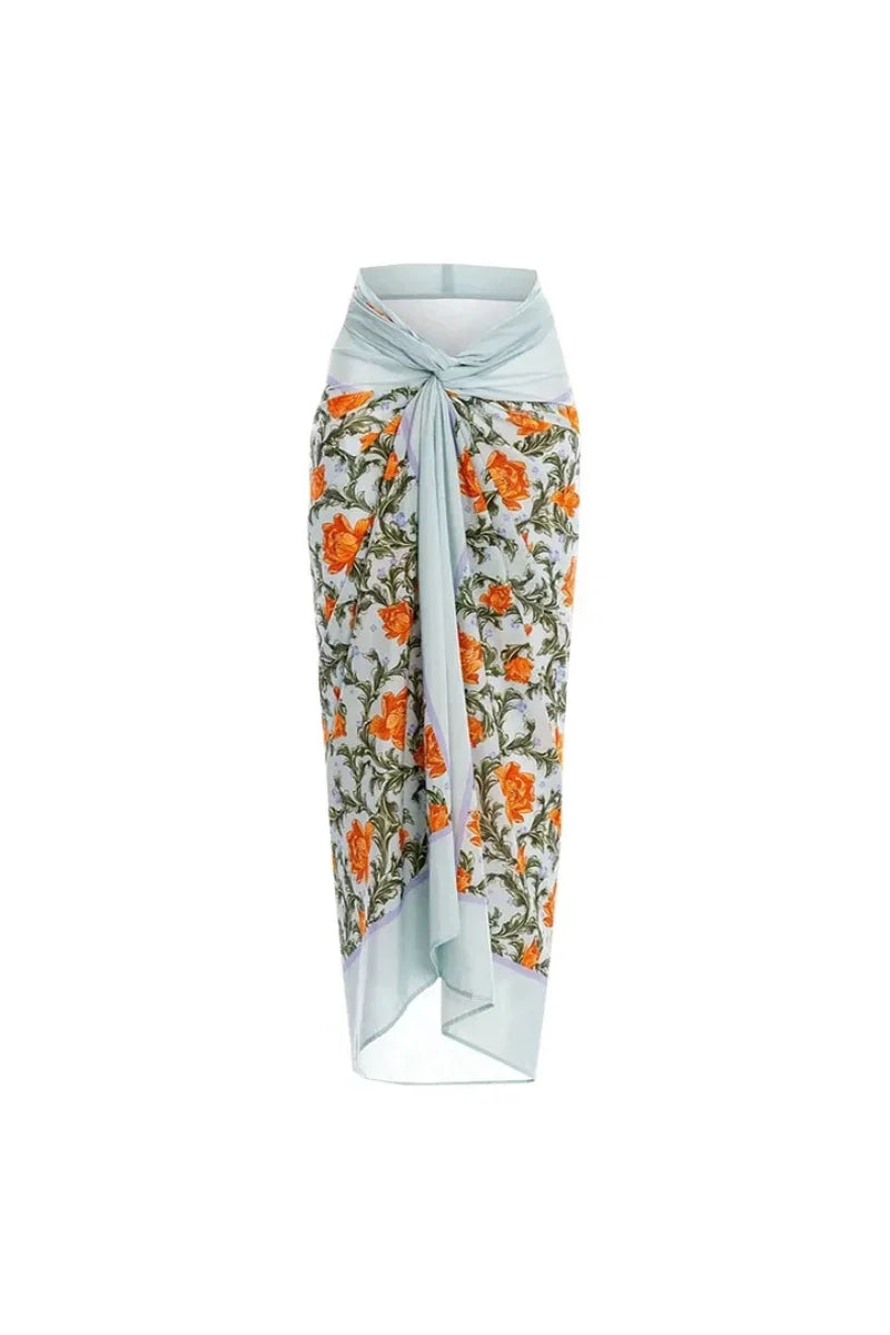 Traje de baño sin espalda y cuello halter con conjunto floral 3D