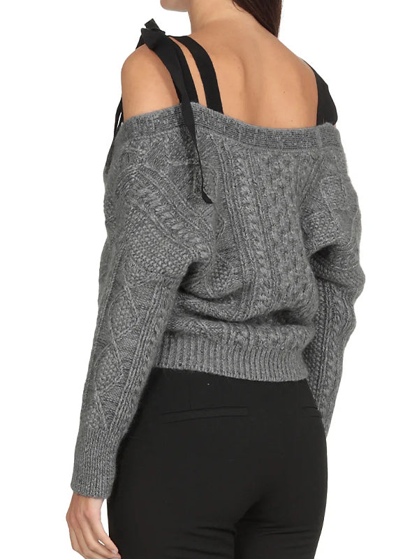 Solid Color Straps Long Sleeve Knits