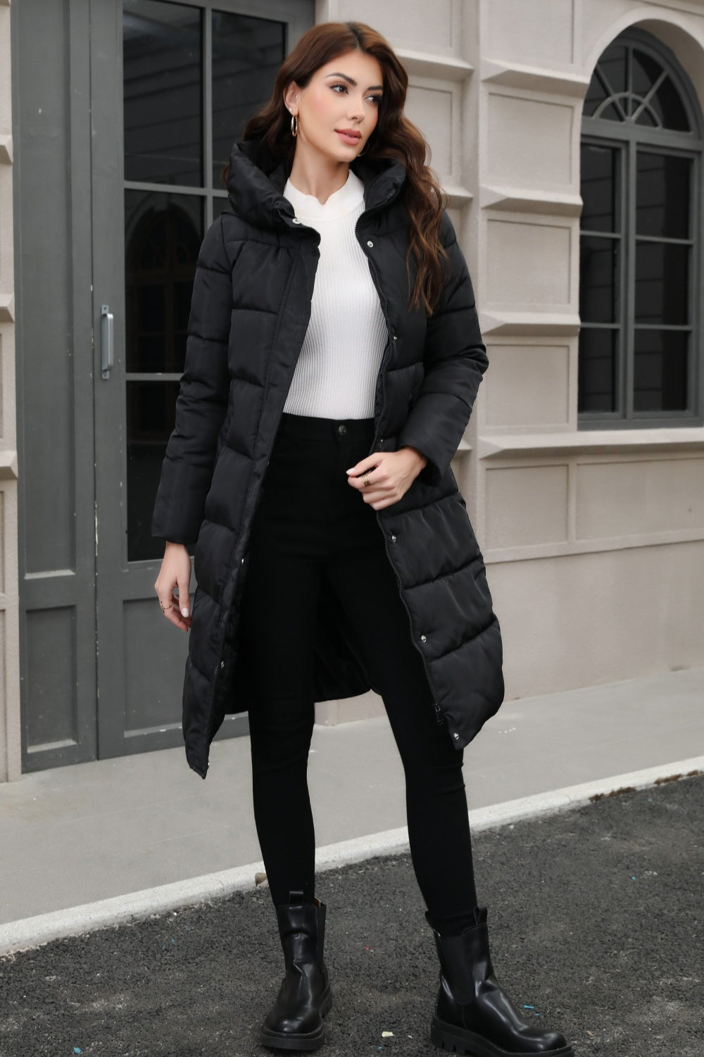Plus Size Hooded Longline Puffer Coat