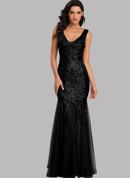 Sequin Mermaid V-Neck Sleeveless Dress