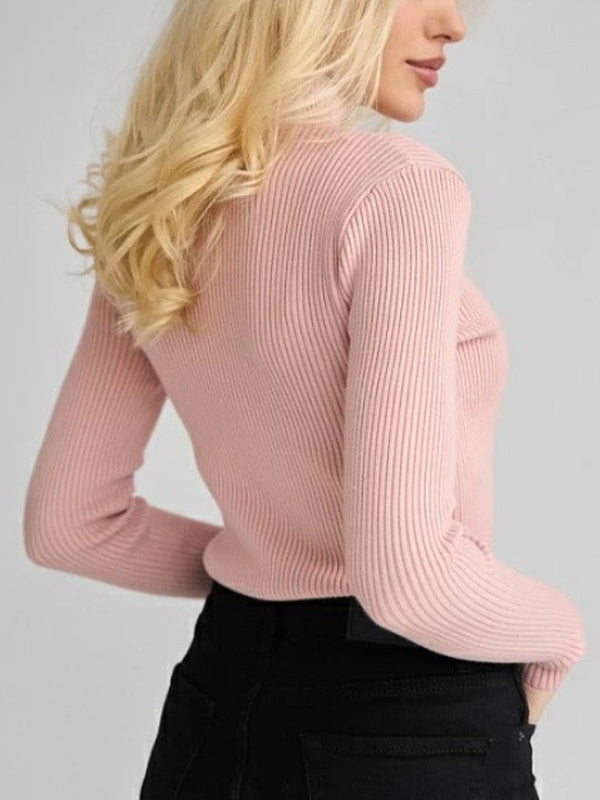 Solid Mock Neck Slim Knit Sweater